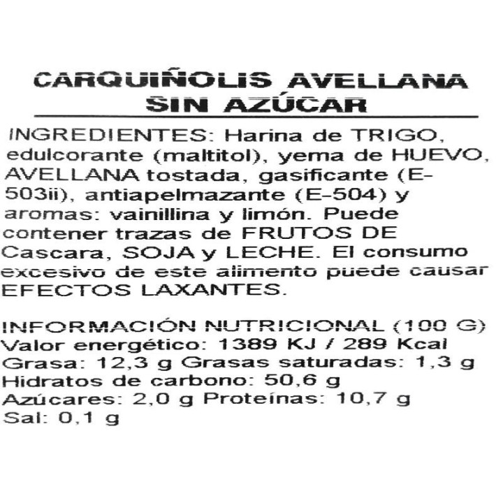Carquinyolis d'avellana sense sucre afegit