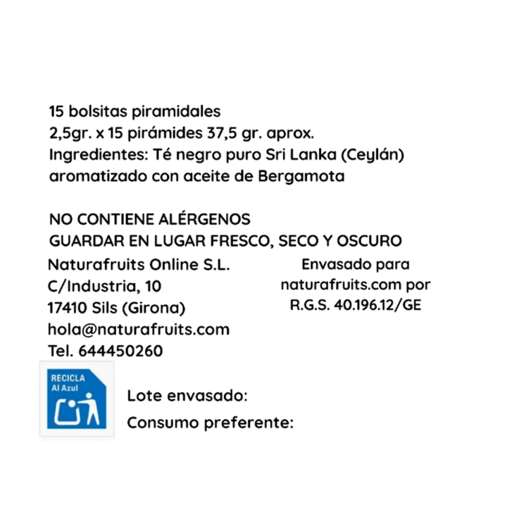 Te Negre Earl Grey en piràmides | Naturafruits