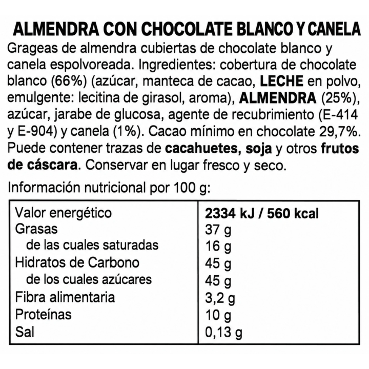 Ametlles Xocolata Blanca i Canyella | Naturafruits